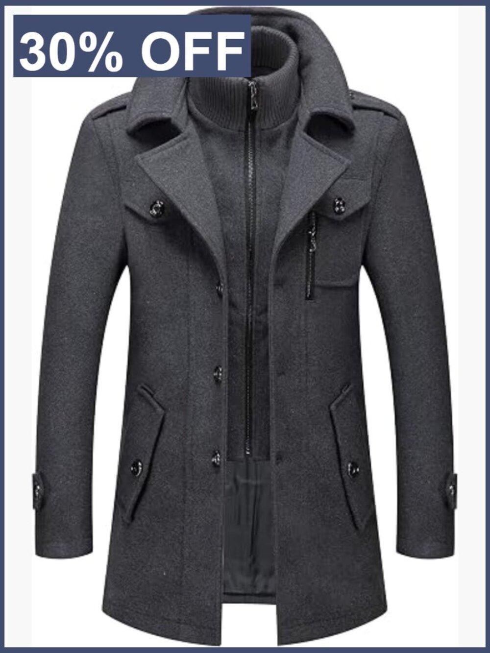Men's Wool Blend Peacoat Winter Overcoat Detachable Hood
